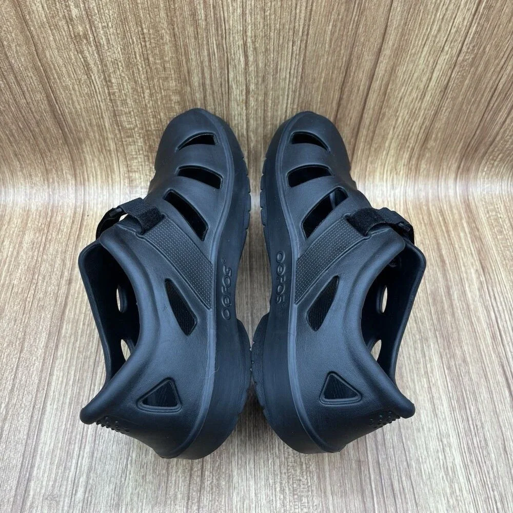 Oofos OOCandoo Recovery Sandals Mens 8 Womens 10 Black Hook‎ Loop Strap Active